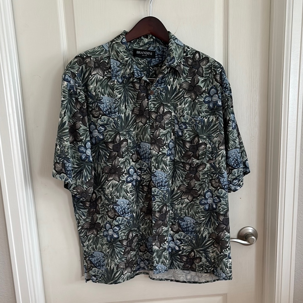 Men's Brandini 100% silk Floral Shirt - Green and Blue